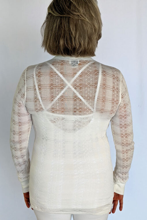 Light Weight Cotton Novelty Plaid Sweater - Ivory Back by Blue Lotus Yogawear