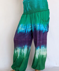 Organic Cotton Smocked Waistband Harem Pant-Turq Purple Tie Dye by Blue Lotus Yogawear