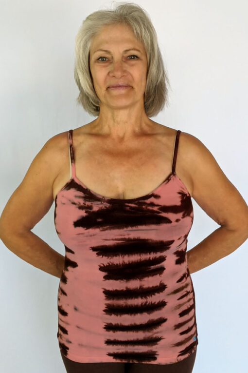 Organic Cotton Tie Dye Cami with Adjustable Straps- Coral/Brn by Blue Lotus Yogawear