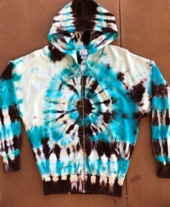 Tie Dye Zip Front Fleece Hoodie - Turq/Brown by Blue Lotus Yogawear